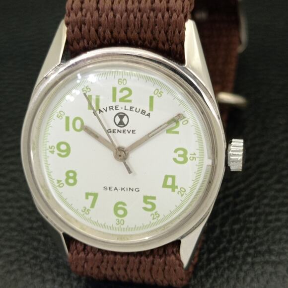 Vintage 1977 Favre Leuba Sea King Manual Mens Silver Watch W/Nato Strap - Picture 3 of 9